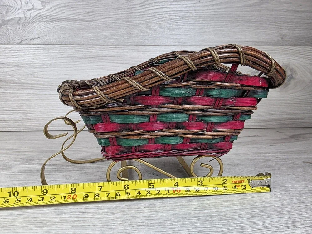 Sleigh Basket Christmas Holiday Decor Wicker Metal SU62